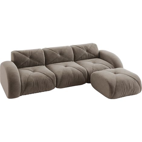 Divano modulare angolare a L con pouf, 3 posti, in ciniglia taupe (1/5)