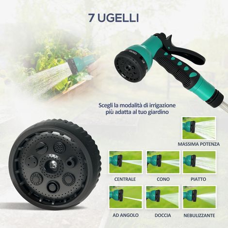 Rouleau de tuyau mural et portable 30+2 m, système de verrouillage à 7 modes d'arrosage, vert (1/5)
