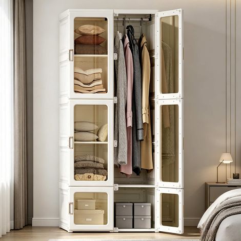 Armario de almacenamiento de 10 compartimentos – Armario plegable – Puertas transparentes – Material PP plegable – Gran capacidad de almacenamiento – No requiere montaje (1/5)