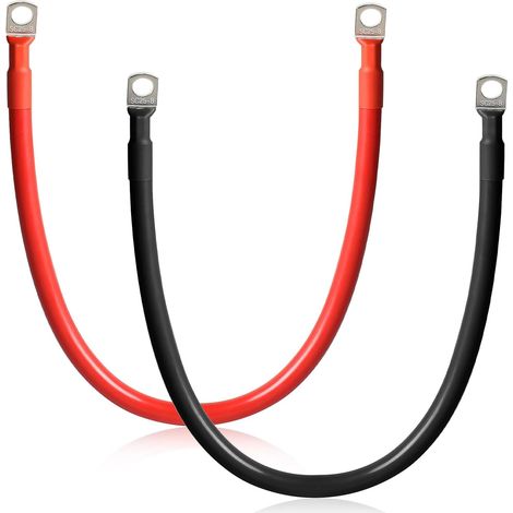 2 Pièces Cable Batterie Voiture M8 50cm Cable 25mm² Cable Batterie 12V/24V avec Bornes Annulaires pour Moto Solaire Câble de Batterie de Masse Voiture, Noir + Rouge (1/5)