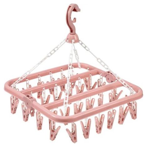 PA Kleiderbügel zum Trocknen von Kleidung mit 32 Clips und faltbarem Abtropfgestell (Rosa) (1/3)
