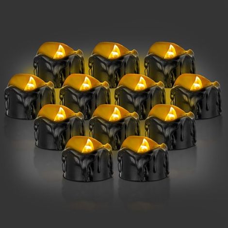Set mit 12 schwarzen, flackernden LED-Kerzen – batteriebetrieben – geeignet für Halloween, Weihnachten und Hochzeitsdekoration – Energieklasse G (1/5)