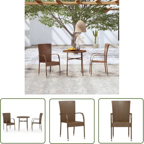 The Living Store Ensemble à manger de jardin 3pcs Résine tressée Marron - Ensemble Salon De Jardin - Mobilier De Jardin - Table Et Chaises - Résine Tressée - Jardin (1/5)