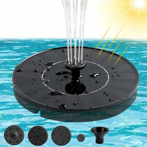 Fontaine Solaire Extérieur 1,4W, Fontaine à Eau Solaire pour Bain d'oiseau avec 4 Styles d'eau par 4 Buses, Flottante Autoportante pour Bain d'oiseau, Jardin, patio, étang, Piscine, extérieur (1/4)