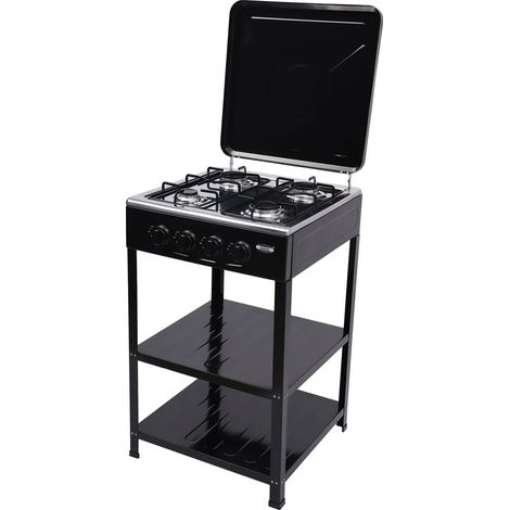 Cuisinière à gaz, 4 brûleurs, design portable, noir (1/2)
