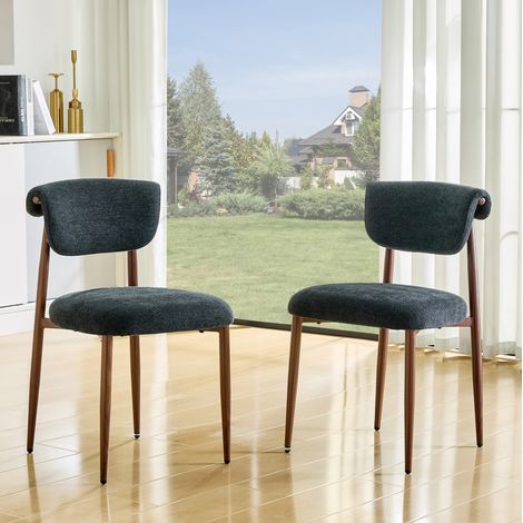 REDOM - Set di 2 sedie da pranzo imbottite con schienale curvo e gambe in metallo, colore nero lino (1/5)