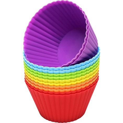 12 Moules à muffins en silicone, antiadhésif, réutilisable, 3,54 pouces, multicolore, pour cuisson (1/5)