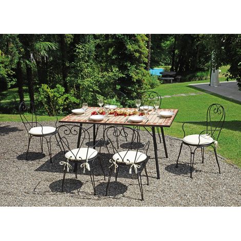 Tavolo da giardino con 6 Sedie Set Pranzo da Giardino 6 Posti in Ferro Antiruggine e Mosaico di Ceramica Arredamento per Esterni (1/4)