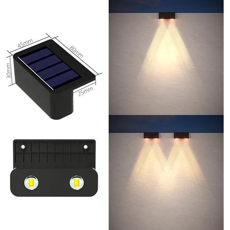 (2 LED blanc chaud - 1 pièce) 1 à 8 lampes solaires LED d'extérieur étanches IP65 pour porche, escalier, mur, décoration de maison, cour, clôture, piscine et jardin. (1/5)