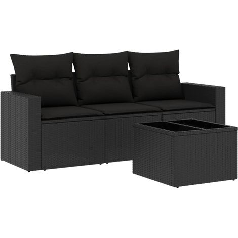 Maison Exclusive - Set Divani da Giardino 4 pz con Cuscini Nero in Polyrattan (1/3)