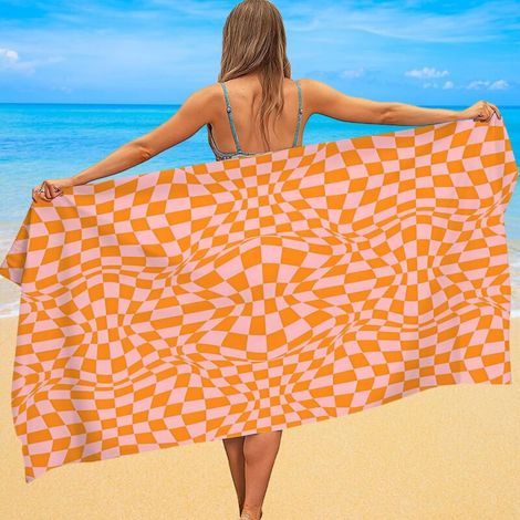 Serviette de plage microfibre, carreaux tendance, séchage ultra rapide (1/5)