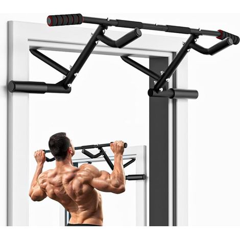 Barre de traction porte, poignées antidérapantes, Jusqu'à 210 kg Multi-grip, Sans endommager cadre porte, Largeur cadre porte Station Musculation 2 1 (1/5)