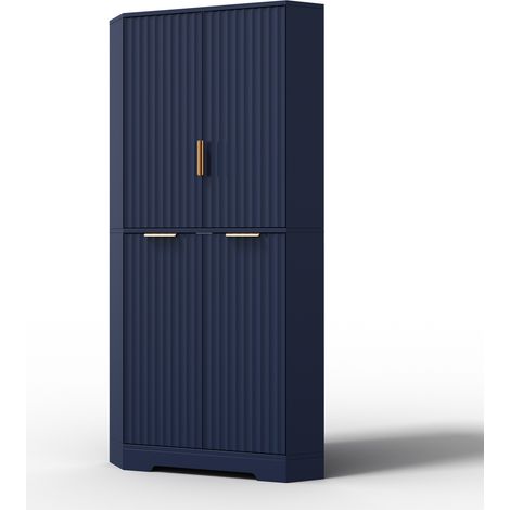 Armario esquinero azul con 4 puertas y estantes ajustables MDF y aglomerado 60 x 60 x 172 cm (1/5)