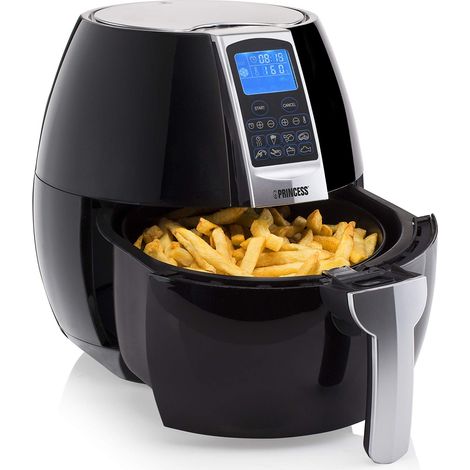 Princess Friggitrice ad Aria Calda XL 182020, 1500 W, 3.2 Litri, Airfryer senza BPA, 8 Programmi di Cottura, Griglia Inclusa, Nero/Argento (1/5)