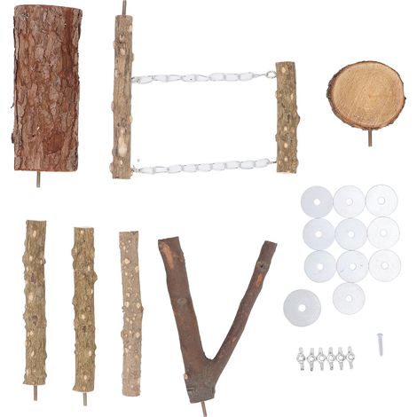 Perchoir à oiseaux en bois, 6 pièces, support multifonction pour perroquets, Branches, ensemble de bâtons de meulage de pattes, accessoires de Cage pour perruche (1/5)