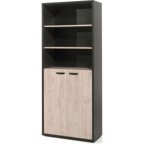 Libreria da Ufficio - Mobile con 2 Porte e Scaffali Rovere Chiaro e Nero  Collezione DEPÉ  Meublorama