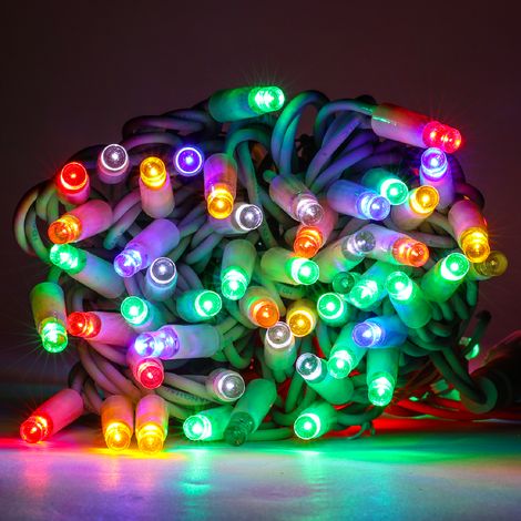 Luccika stringa catena 10 metri serie 100 luci di Natale a Maxi Led Multicolore con Flash Bianco Ghiaccio per uso esterno ed interno professionale Multicolor 10 metri - 100 MaxiLed Bianco Ghiaccio (1/5)