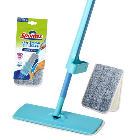 Spontex Easy System Max+ Lavapavimenti - Mop piatto in microfibra con sistema di strizzatura integrato - Pulisce pavimenti in laminato, legno e piastrelle (1/5)