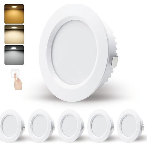 Spot LED Encastrable 5W 230V,Spots de Plafond Encastre 68mm-75mm Découpe,Extra Plat 20mm Blanc Chaud 2700K Blanc Neutre 4000K Blanc Froid 6000K IP44 Spot Salle de Bain pour Cuisine (Blanc, Lot de 6) (1/5)