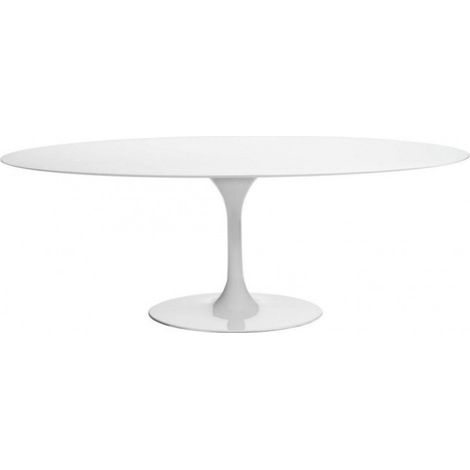 Table tulipe ovale extensible plateau stratifié - Collection Blanc brillant 160/220 cm-Plateau Blanc mat-Largeur 160/220 cm-Piètement Blanc brillant (1/5)