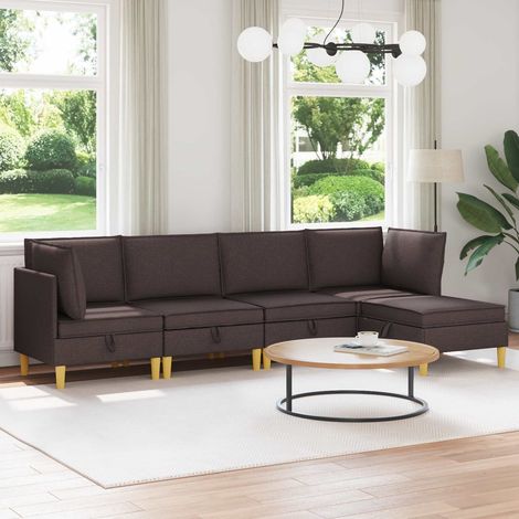 vidaXL Modular Sofa Set mit Stauraum 5 pcs Dunkelbraun Stoff (1/5)