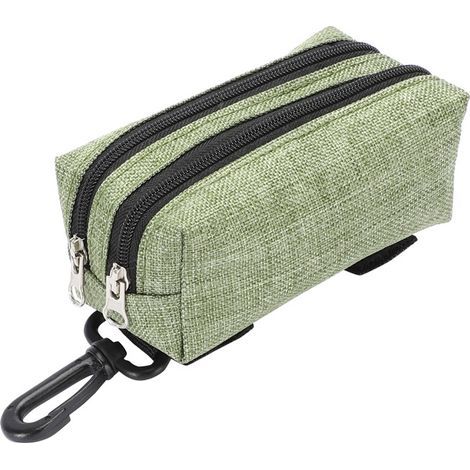 (2-pack green) Dog waste bag dispenser with 2 zippers, spring closure, and durable Oxford cloth hook for dogs, walking, running, hiking (1/5)