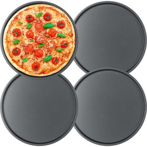 4er-Set Pizzableche, 26 cm, rund, Kohlenstoffstahl, antihaftbeschichtet, ofenfest, für die heimische Küche (1/5)