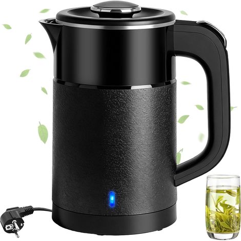 Petite bouilloire de voyage 800 ml, 600 W, bouilloire électrique de voyage, ébullition rapide de 6 minutes, mini bouilloire de camping, portable, en acier inoxydable, pour thé, café (noir) (1/5)