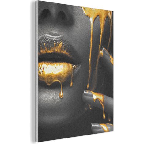 QUADRO ACUSTICO Donna - Nero - Oro - Viso - Labbra 60x80 cm (1/5)