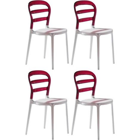 Chaise design laquée blanc et polycarbonate rouge Verza- Lot de 4 (1/5)