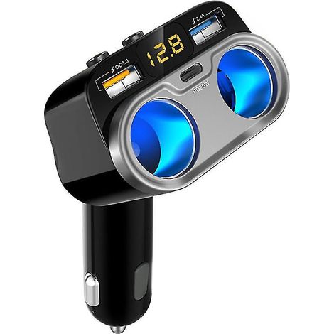 Adaptateur allume-cigare 2 prises 12/24 V avec double port USB et interrupteur indépendant (1/4)