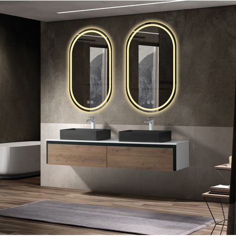 MODFU – Miroir LED salle de bains 60x90 cm – Antibuée et 3 teintes – Dimmable et 50 000 h – Salle de bains – Argenté (1/5)