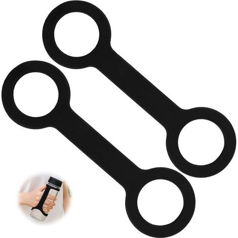 Set di 2 portabottiglie, impugnatura in silicone antiscivolo per qualsiasi bottiglia, cinturino morbido per palestra e allenamento, nero (1/5)
