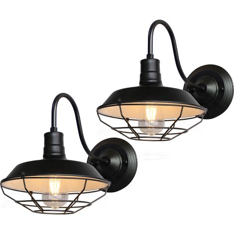 2er Wandleuchten Vintage, Industrielle Stil Wand Sconce mit Metall Käfig, Wandlampe Innen E27 Fassang für Esszimmer Wohnzimmer Schlafzimmer (Schwarz & Weiß)