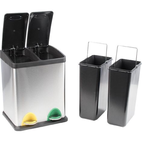 Evre Recycling Bin with Lids for Kitchen / 16 Litre Capacity / 2 Compartments Waste Separation (16L (8L+8L)) (1/2)