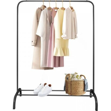 -Portant À Vêtements Métallique Sur Pied-Barre Simple-Antistatique-Comprend Un Range-Chaussures-Stabiliser-Noir (1/4)