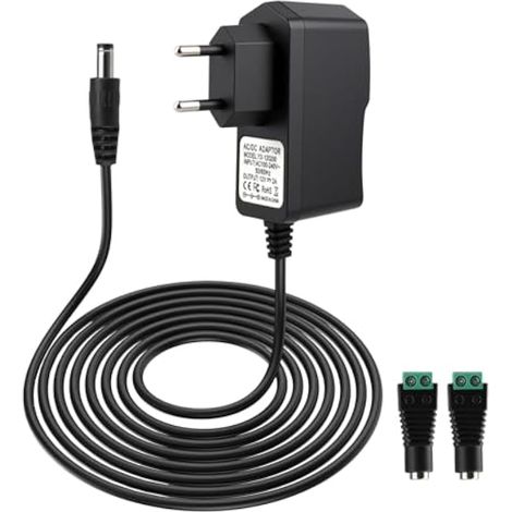 Adaptateur Secteur 12V 2A 24W Alimentation Adaptateur Universel 220v-240v 50/60Hz Transformateur d'alimentation＋2 Fiches pour Ruban LED, Routeurs, Caméras CCTV, DC 5.5mm x 2.1mm, 1M (1/5)