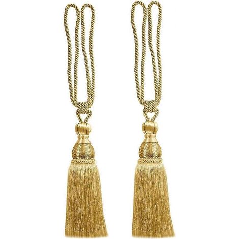 Lot de 2 pinces à rideaux, embrasse à long pompon, corde de maintien pour rideaux de maison et de bureau (doré) (1/5)