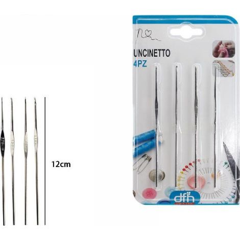 TRADE SHOP - Set 4 Pezzi Uncinetto In Metallo Per Maglia Cotone Sartoria Sarta Cucito 53253 -