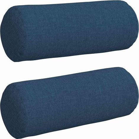 Coussins décoratifs, 2 pièces, bleus, 15 cm de diamètre x 40 cm de hauteur, en tissu. (1/5)
