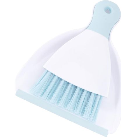 Mini Balayette et Pelle à Poussière de Bureau en Plastique Bleu Portable et Réutilisable, pour Nettoyage de Bureau, Livres et Étagères (1/5)