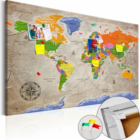 Tableau en liège carte du monde : style rétro - 120 x 80 cm (1/5)