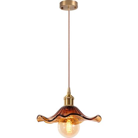 Plafonnier D'Intérieur Vintage Suspension Luminaire En Verre Lustre Rétro Suspension Moderne En Verre Pour Salon, Chambre, Couloir Ambre (1/5)