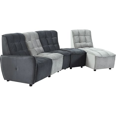 Divano relax angolare modulare in Velluto Grigio e Antracite - ALFORD (1/5)
