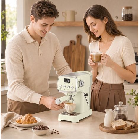 20-Bar-Espressomaschine 1350 W mit Milchaufschäumer, 1,2-L-Tank, Cremeweiß OKMYHOME (1/5)