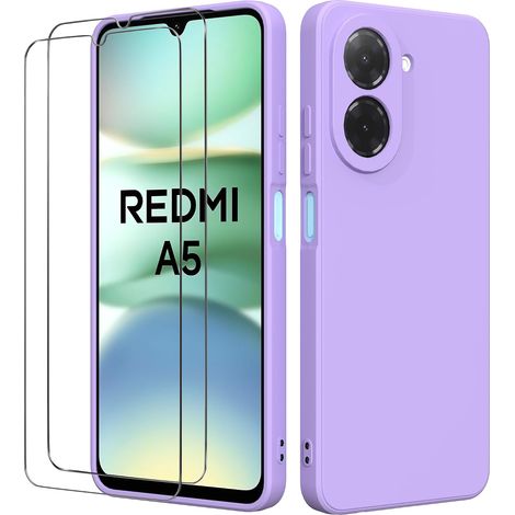 Coque pour Xiaomi Redmi A5 4G (6.88") avec 2 Verre Trempé Protection écran,Housse Liquide Souple en Silicone TPU Antichoc Bumper Étuis Anti Rayures Case Cover - Violet (1/5)