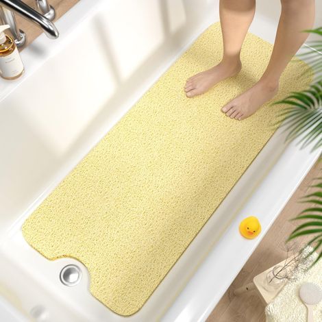 Non-Slip Bath Mat, 100 x 40 cm, Extra Long Non-Slip Shower Mat, Soft PVC Non-Slip Bath Mat, Quick Dry, No Suction, Beige