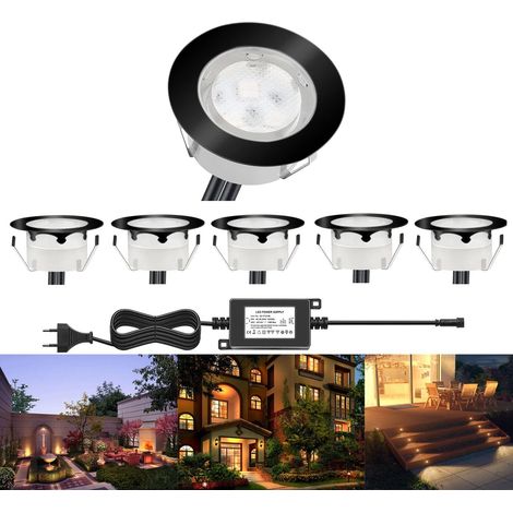 10 Spot LED Eclairage Extérieur Encastrable Sol Terrasse Bois,45mm Spots Encastré Extérieur Fait en IP67 DC12V 1W Avec Alimentation EU Pour Jardin Escalier Patio RGB (1/5)