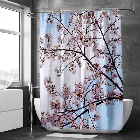 Rideau de douche motif montagne et forêt aquarelle, tissu salle de bain imperméable, 90x180 cm (1/5)