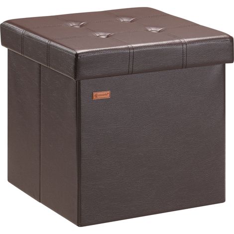 CASARIA® 38cm Square Foldable Stool with Storage Space  Faux Leather/Linen with Removable Padded Lid  38x38cm Upholstered Ottoman  40 Litre Capacity Chest  Shoe Accessory Store Box  M Brown